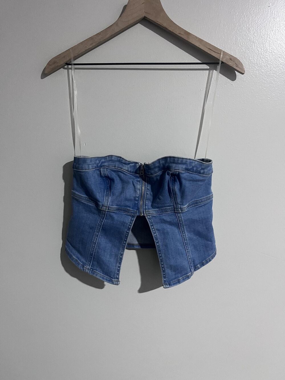 American Eagle Skort Womens S Blue Denim Short Zip Front Slit Casual High Waist